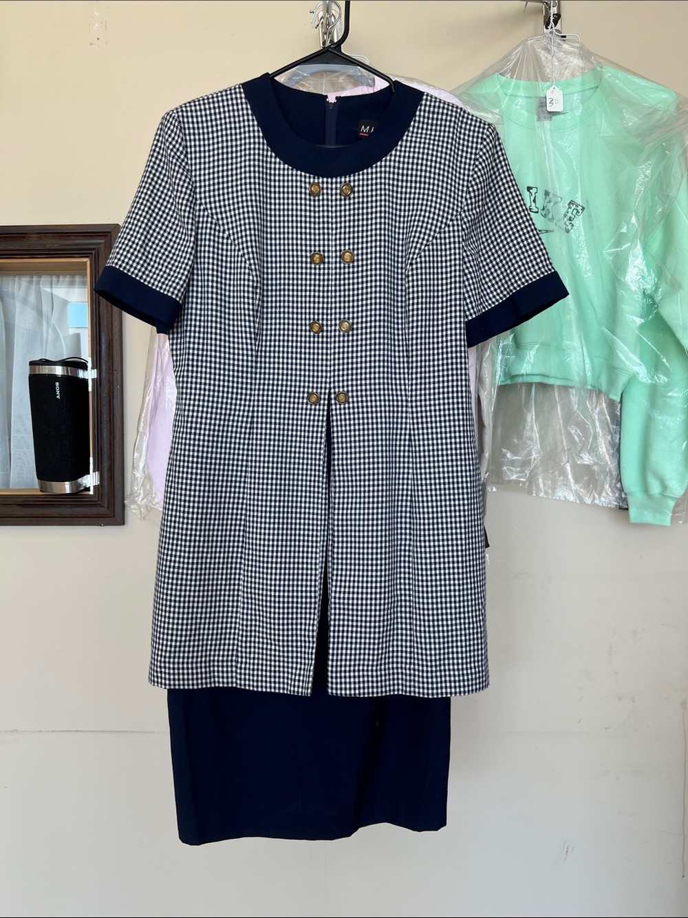 MHM Melissa Harper Women's Blue Checked Sheath Office Dress size 14